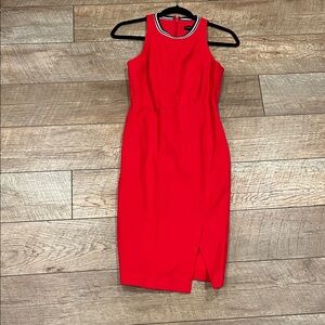 Banana Republic Red Sleeveless Midi Sheath Dress with Contrast Trim